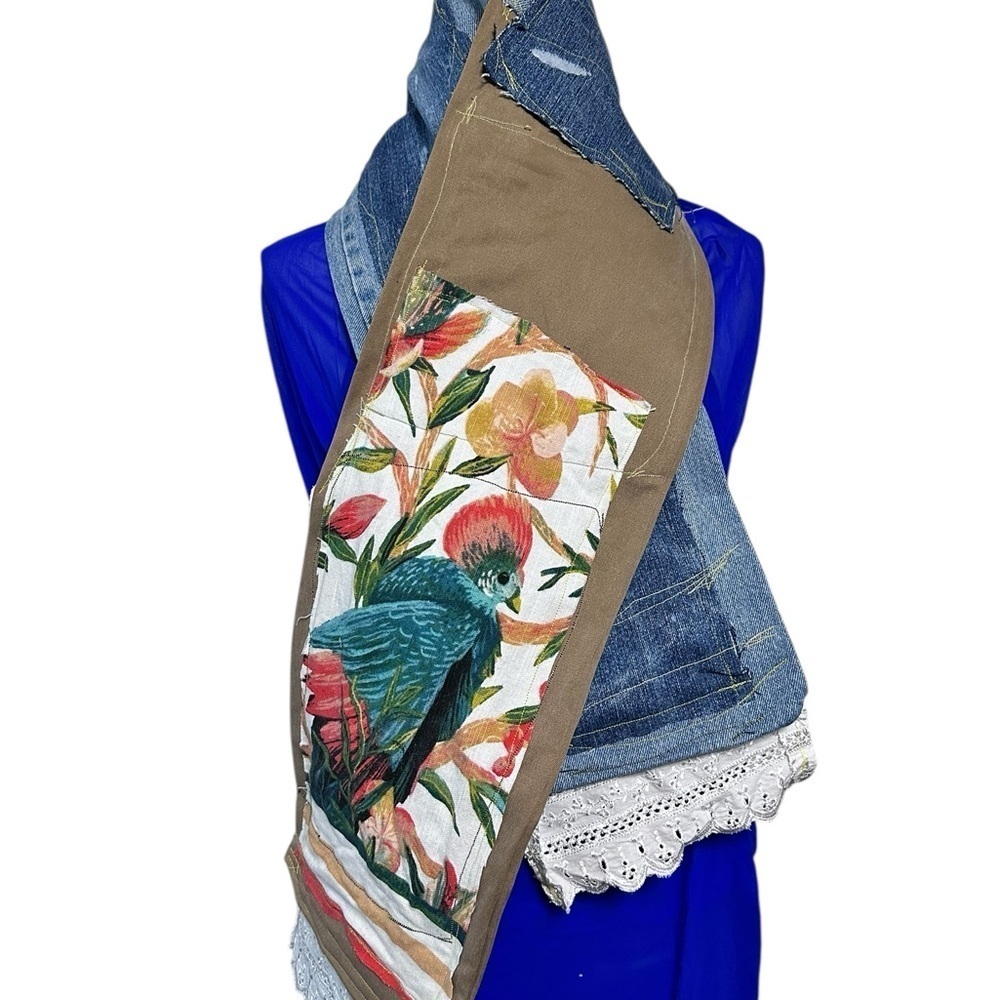 RUBYRUDI Denim Patchwork Scarf ARTISAN Handcrafted Upcycled OOAK Sustainable Art